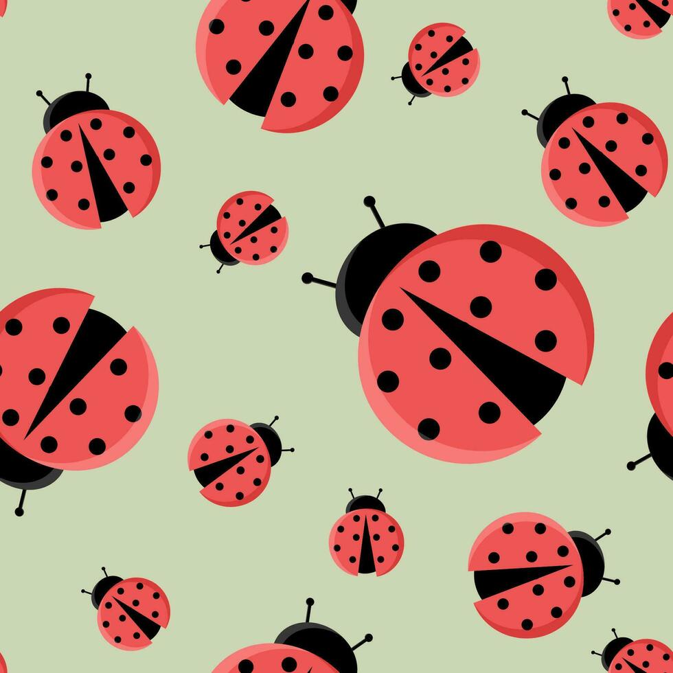 carino coccinella senza soluzione di continuità modello. bella colore coccinella vettore infinito sfondo. natura cartone animato o piatto illustrazione con rosso tratteggiata scarafaggio isolato su bianca. estate macchiato insetto per sfondo, involucro