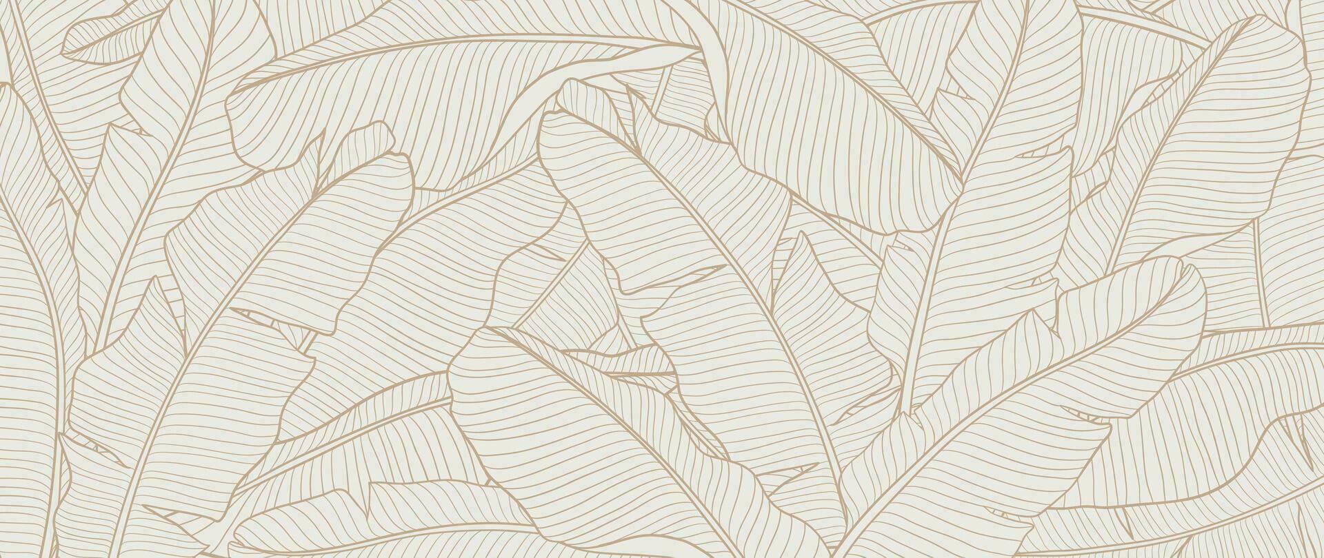 botanico Banana foglia linea arte sfondo sfondo vettore. lusso naturale mano disegnato fogliame modello design nel minimalista lineare contorno semplice stile. design per tessuto, coperchio, striscione, invito. vettore