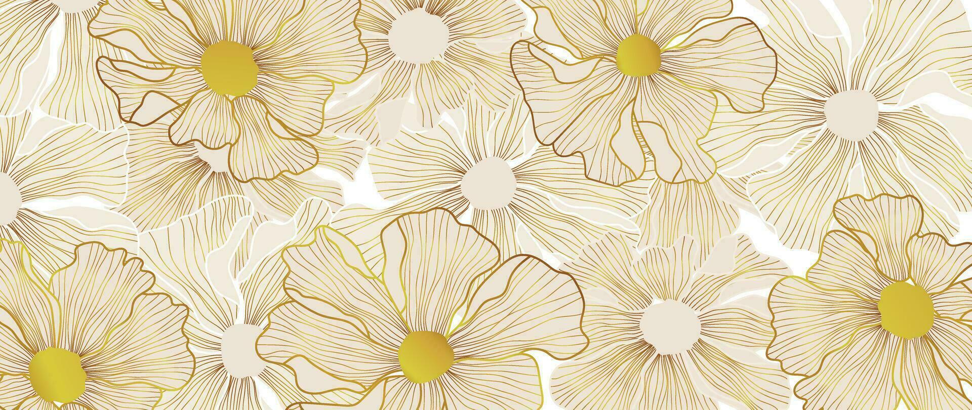 lusso d'oro papavero fiore linea arte sfondo vettore. naturale botanico elegante fiore con oro linea arte. design illustrazione per decorazione, parete arredamento, sfondo, coperchio, striscione, manifesto, carta. vettore