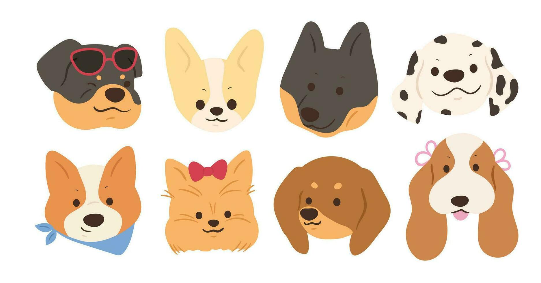 carino e Sorridi cane teste scarabocchio vettore impostare. comico contento cane facce personaggio design di chihuahua, corgi con piatto colore isolato su bianca sfondo. design illustrazione per etichetta, comico, Stampa.