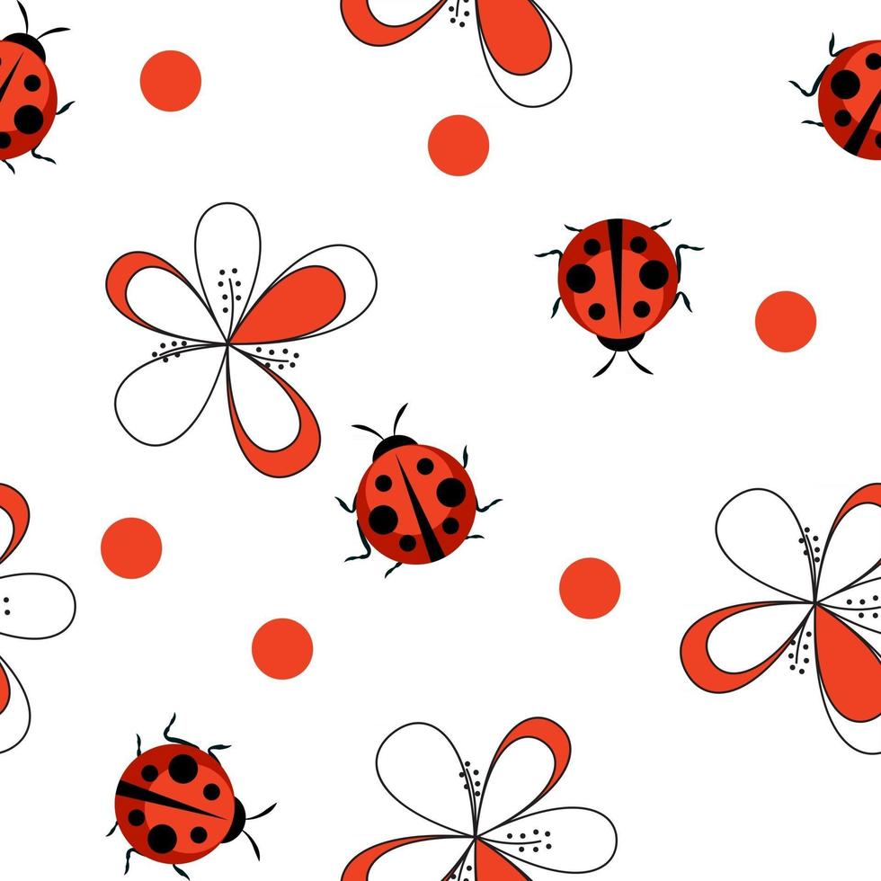 illustrazione vettoriale di sfondo modello senza cuciture coccinella carina cute