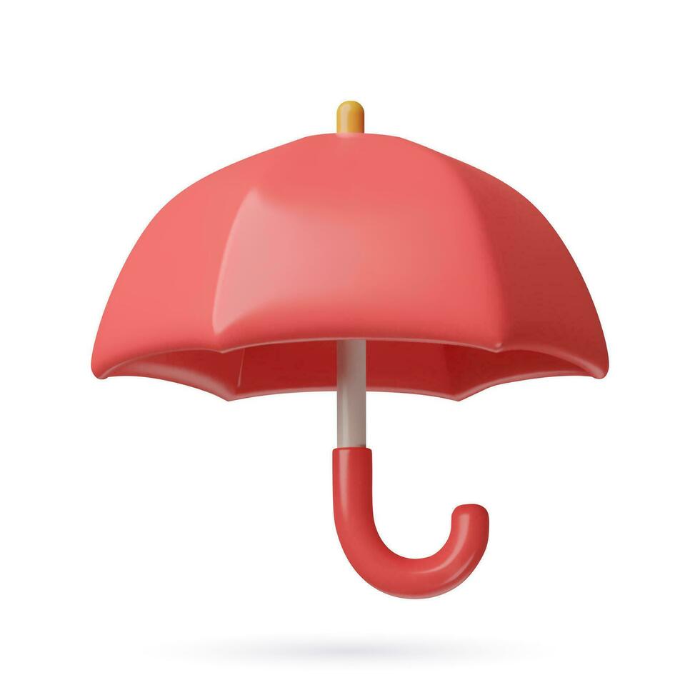 rosso ombrello 3d icona. protezione e sicurezza concetto. giocattolo plastica minimo tre dimensionale vettore oggetto isolato su bianca.