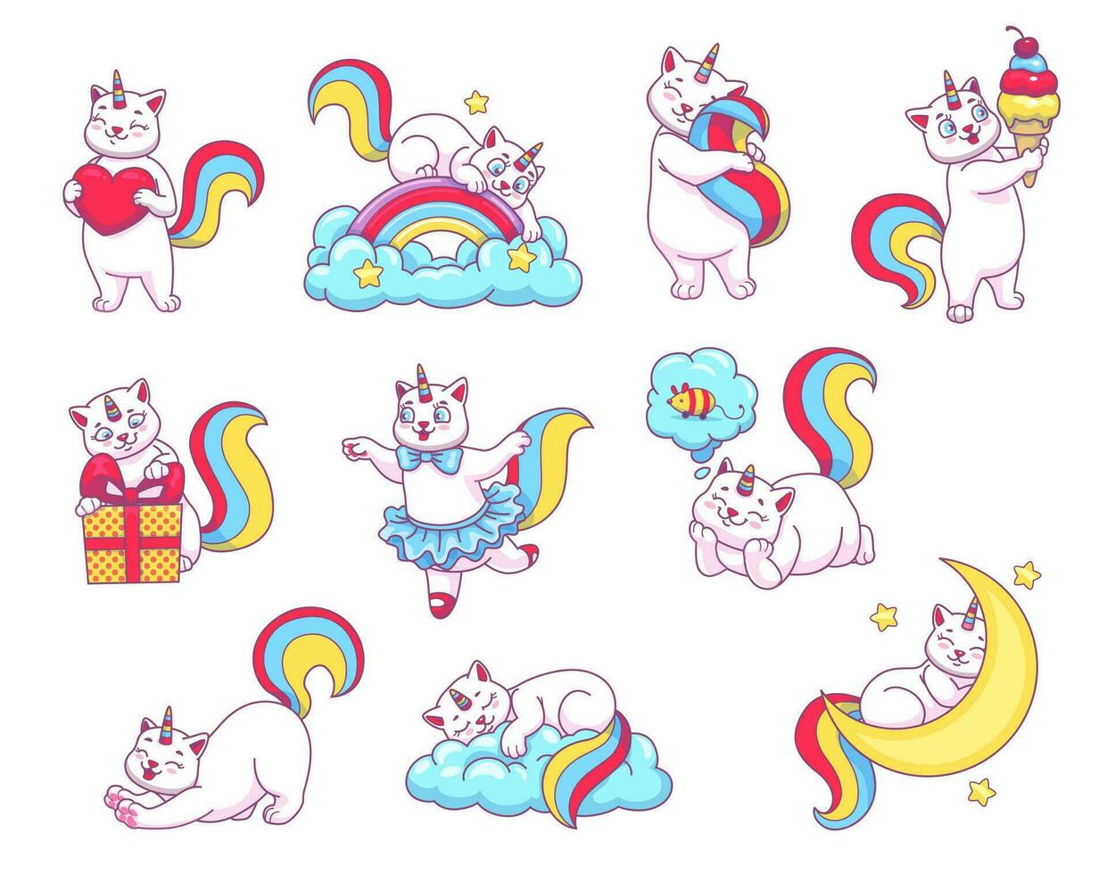 carino divertente cartone animato caticorn gatti personaggi vettore