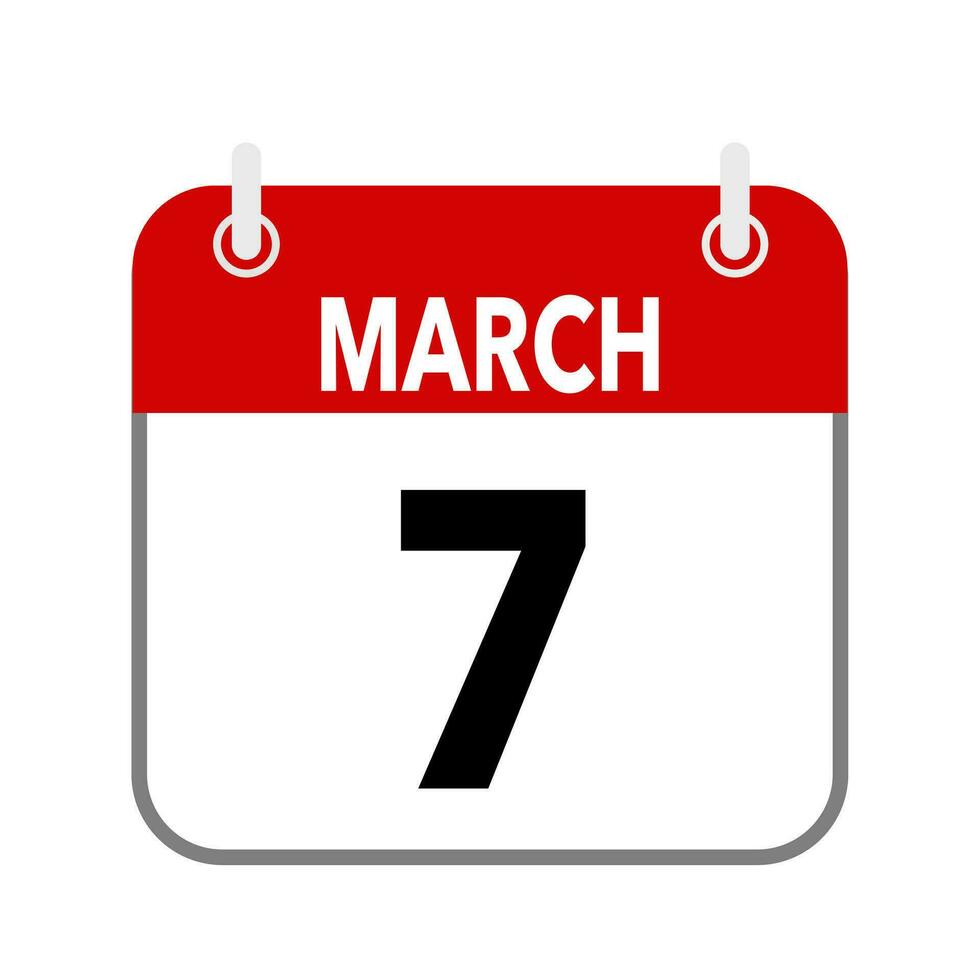 7 marzo, calendario Data icona su bianca sfondo. vettore