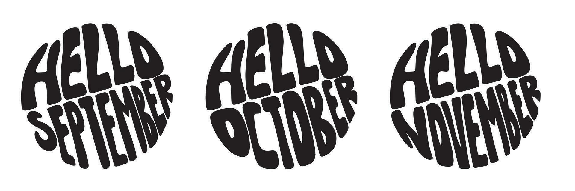 Ciao settembre, Ciao ottobre, Ciao novembre. mano disegnato autunno lettering nel cerchio. vettore illustrazione.