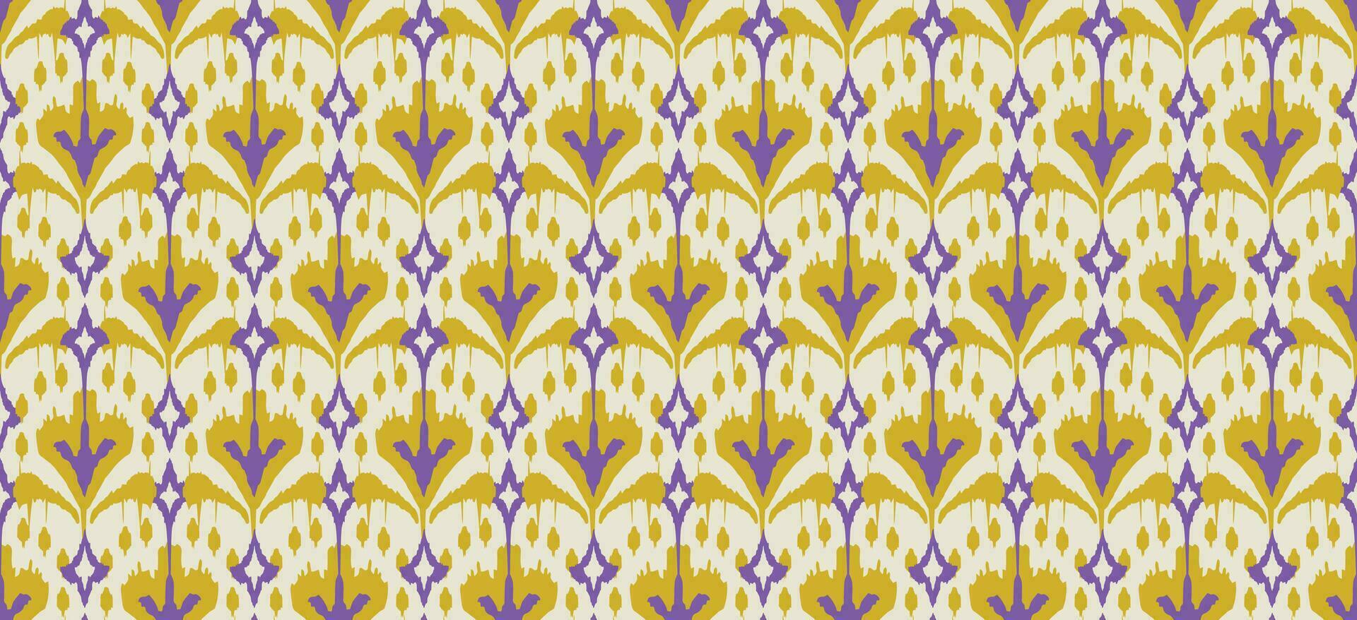 motivo etnico fatto a mano bellissimo ikat arte Stampa. etnico astratto floreale botanico giallo sfondo arte popolare ricamo, damasco, indiano, Asia, marocchino, e tacchino stile. stampato tessuto arte ornamento. vettore