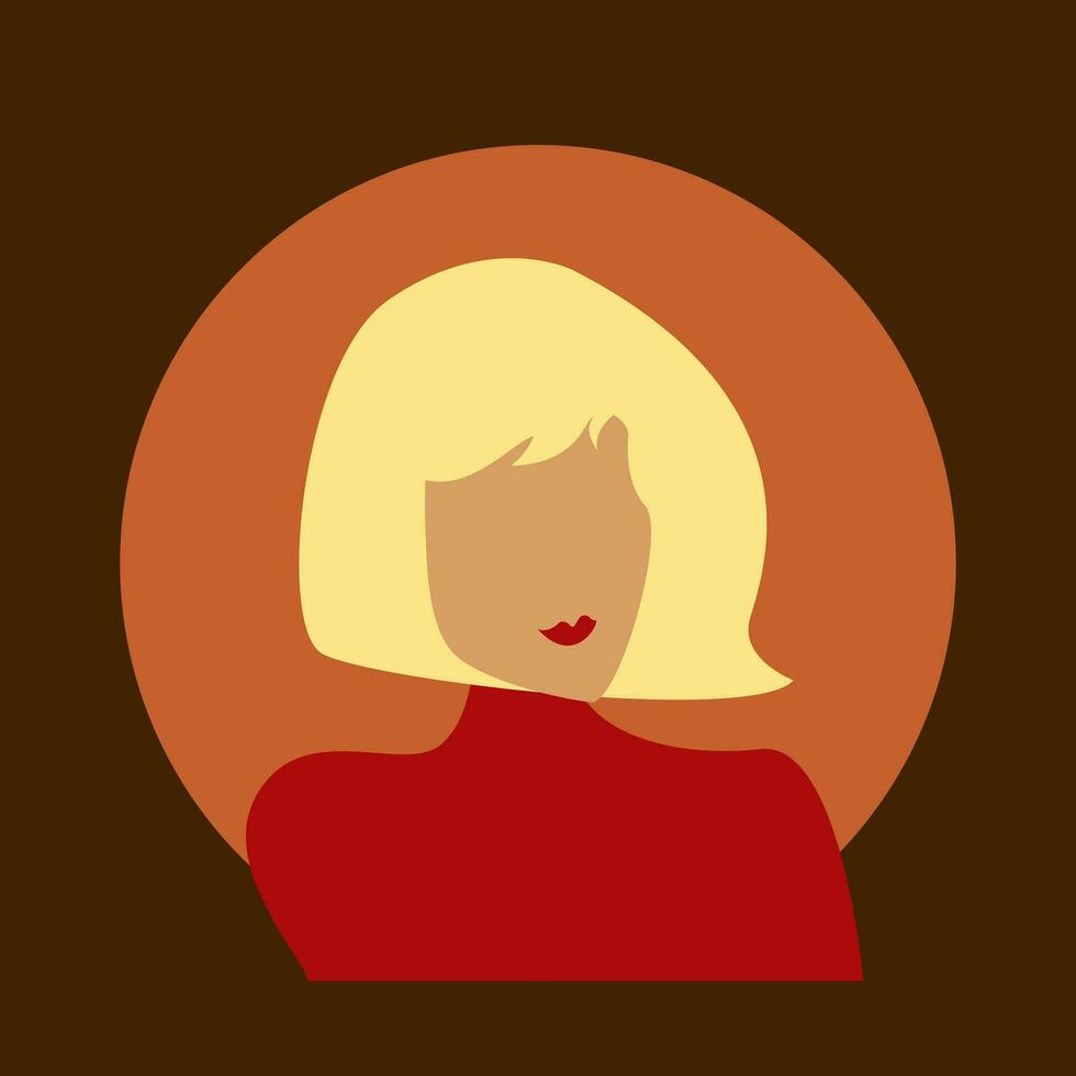 cartone animato donna ritratto con biondo capelli su buio sfondo. vettore illustrazione alla moda donna nel rosso Abiti
