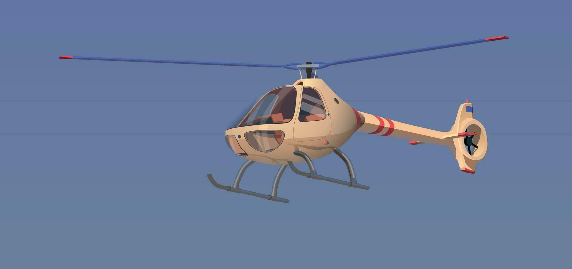 un' piccolo leggero giallo elicottero mosche contro un' blu cielo. vettore. vettore