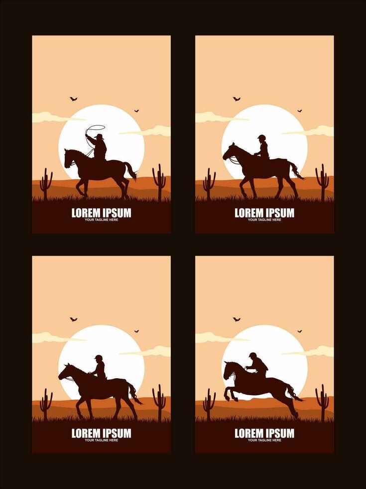 logo modello di un' cowboy equitazione un' cavallo vettore