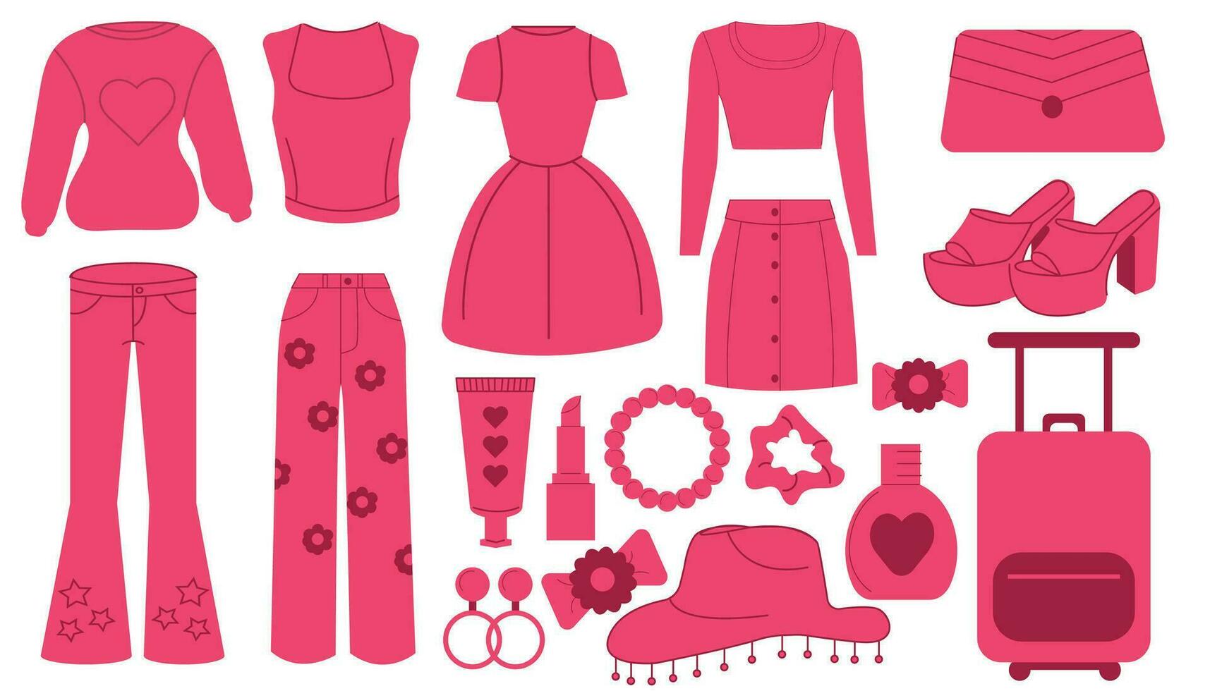 di moda impostare, rosa estetico Accessori e capi di abbigliamento vettore