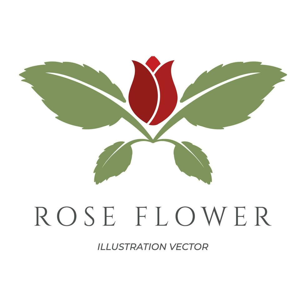 semplice rosso rosa fiore con verde foglia icona simbolo illustrazione vettore