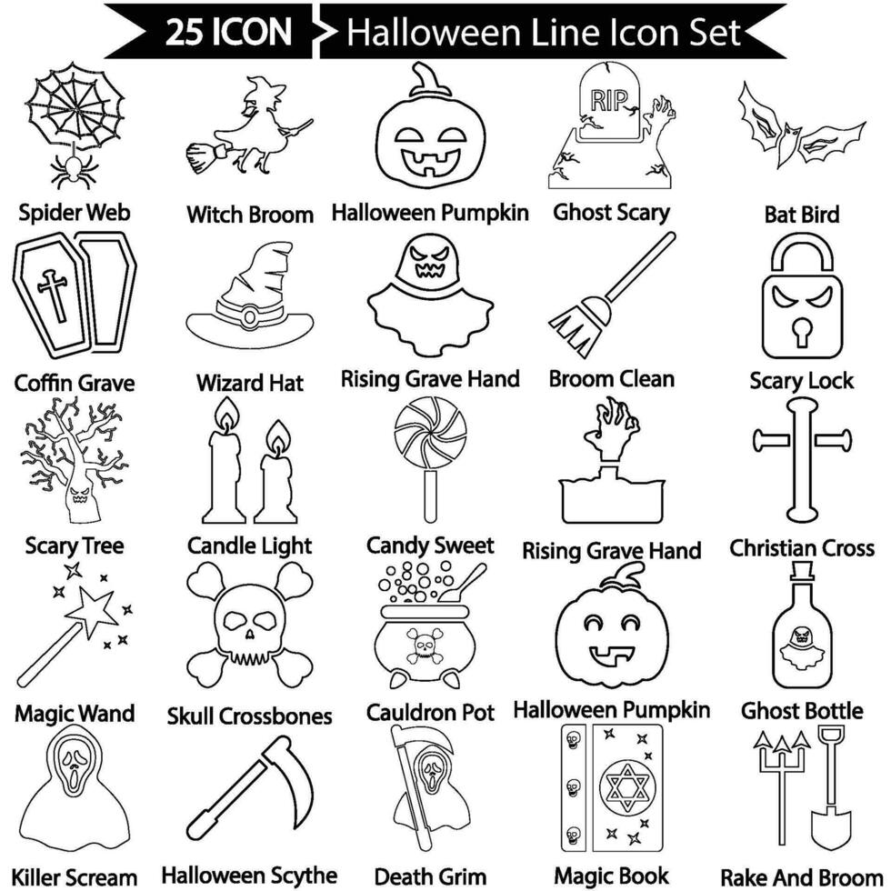 set di icone di contorno di Halloween vettore