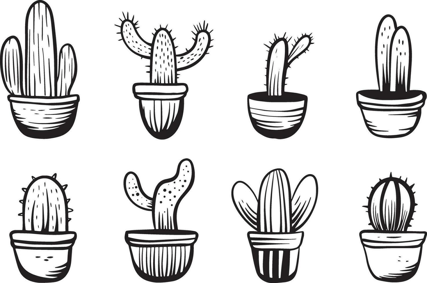 collezione impostato di cactus scarabocchio schizzo illustrazione vettore