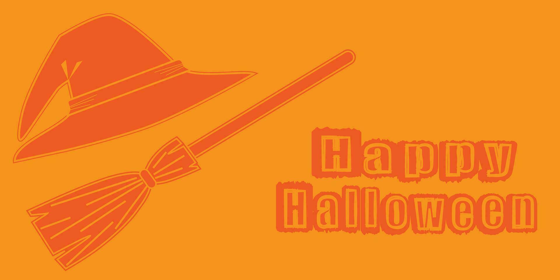 Halloween semplice arancia sfondo schema cappello e scopa lettering contento Halloween. eps10 vettore