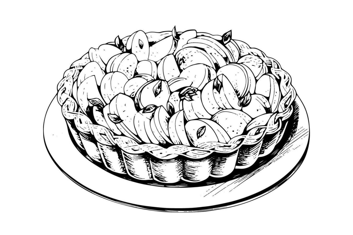Mela torta mano disegnato incisione stile vettore illustrazione