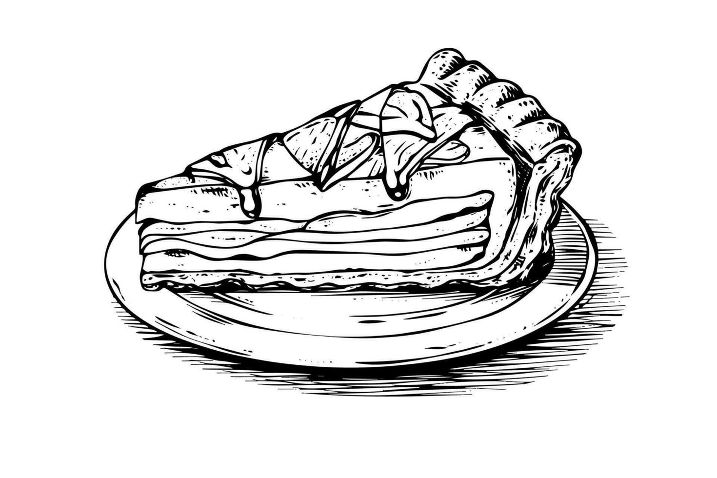 pezzo di Mela torta mano disegnato incisione stile vettore illustrazione.