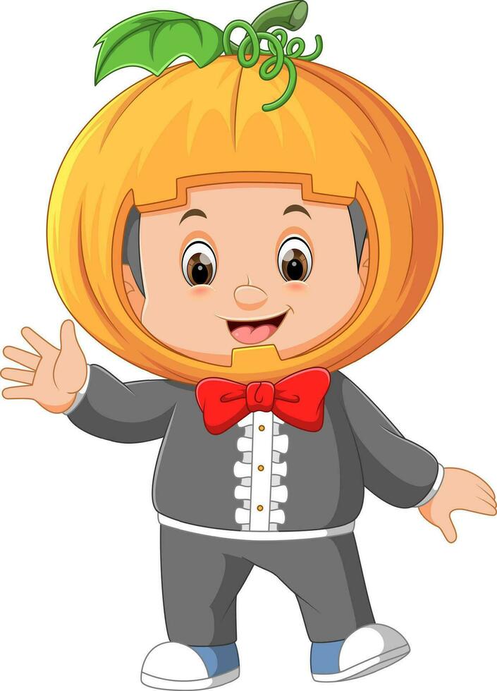 carino ragazzo indossare zucca costume vettore