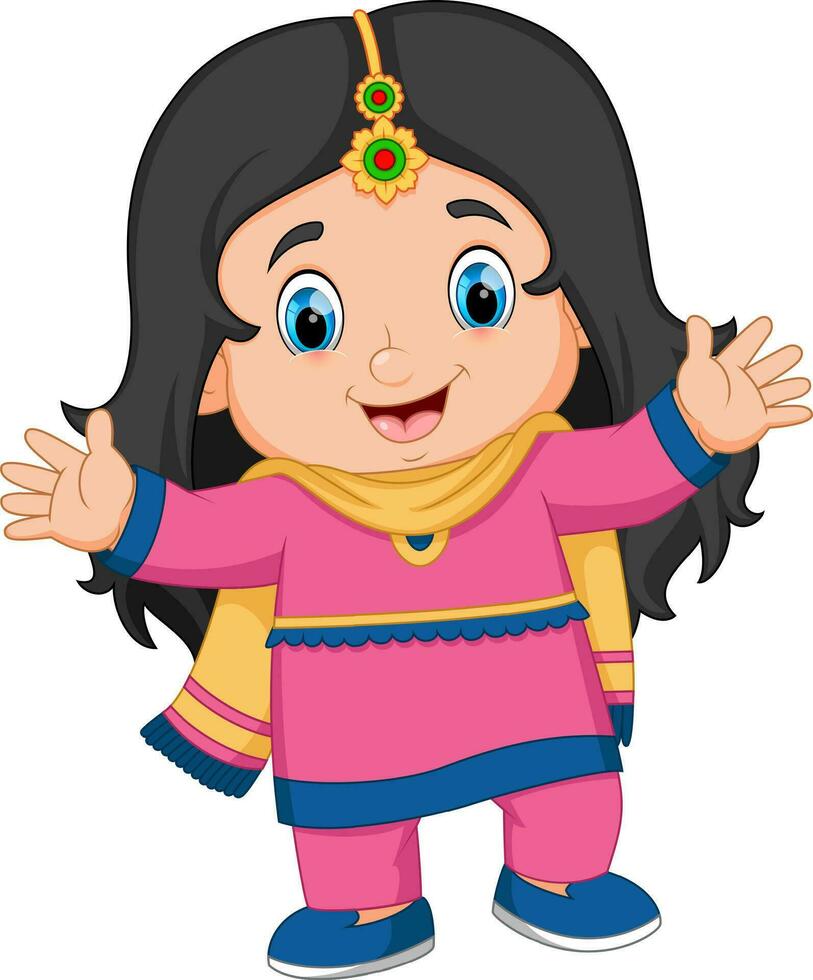 carino indiano ragazza personaggio design per Diwali Festival vettore