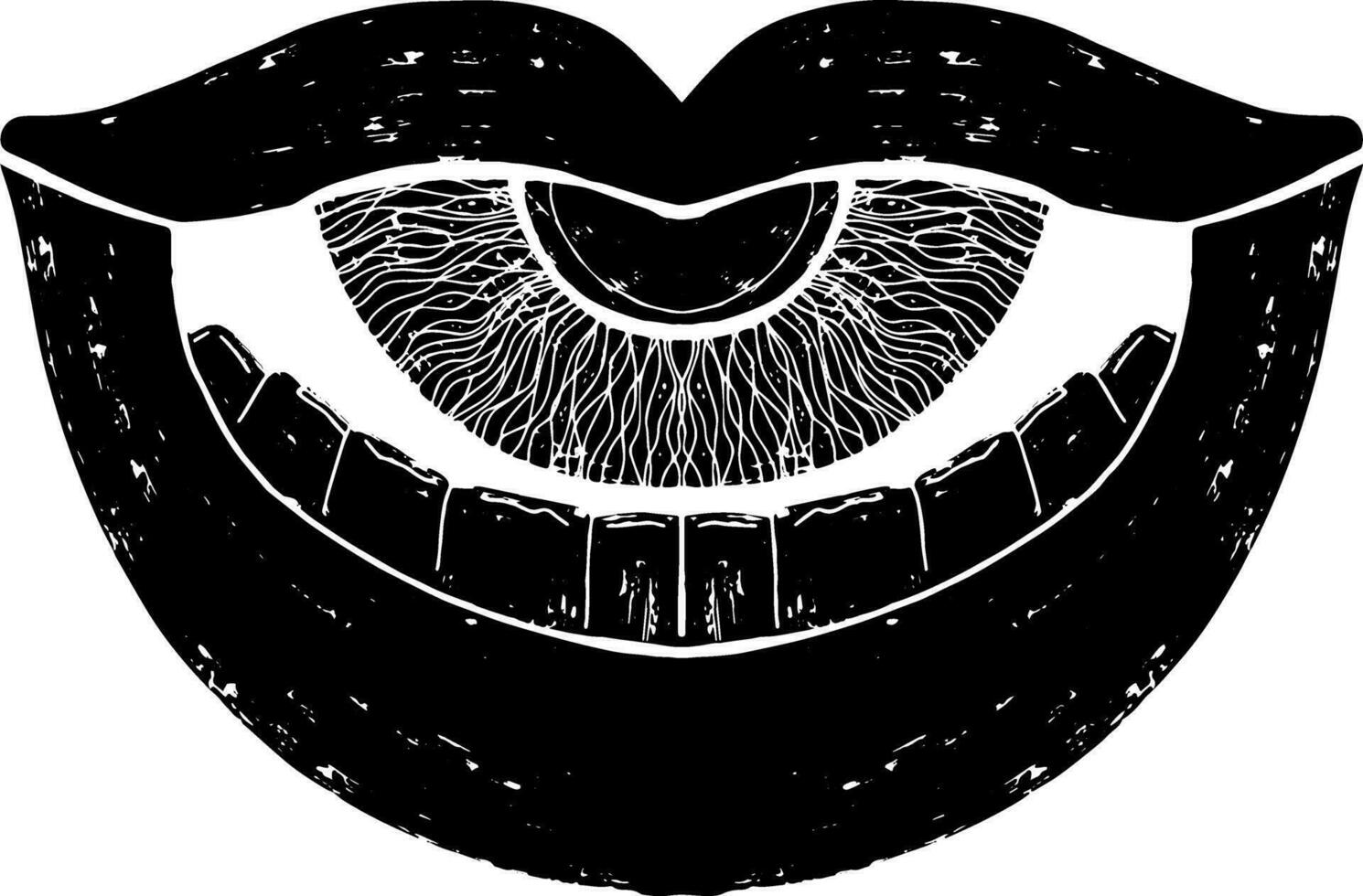 un' nero e bianca disegno di un' bocca con denti vettore