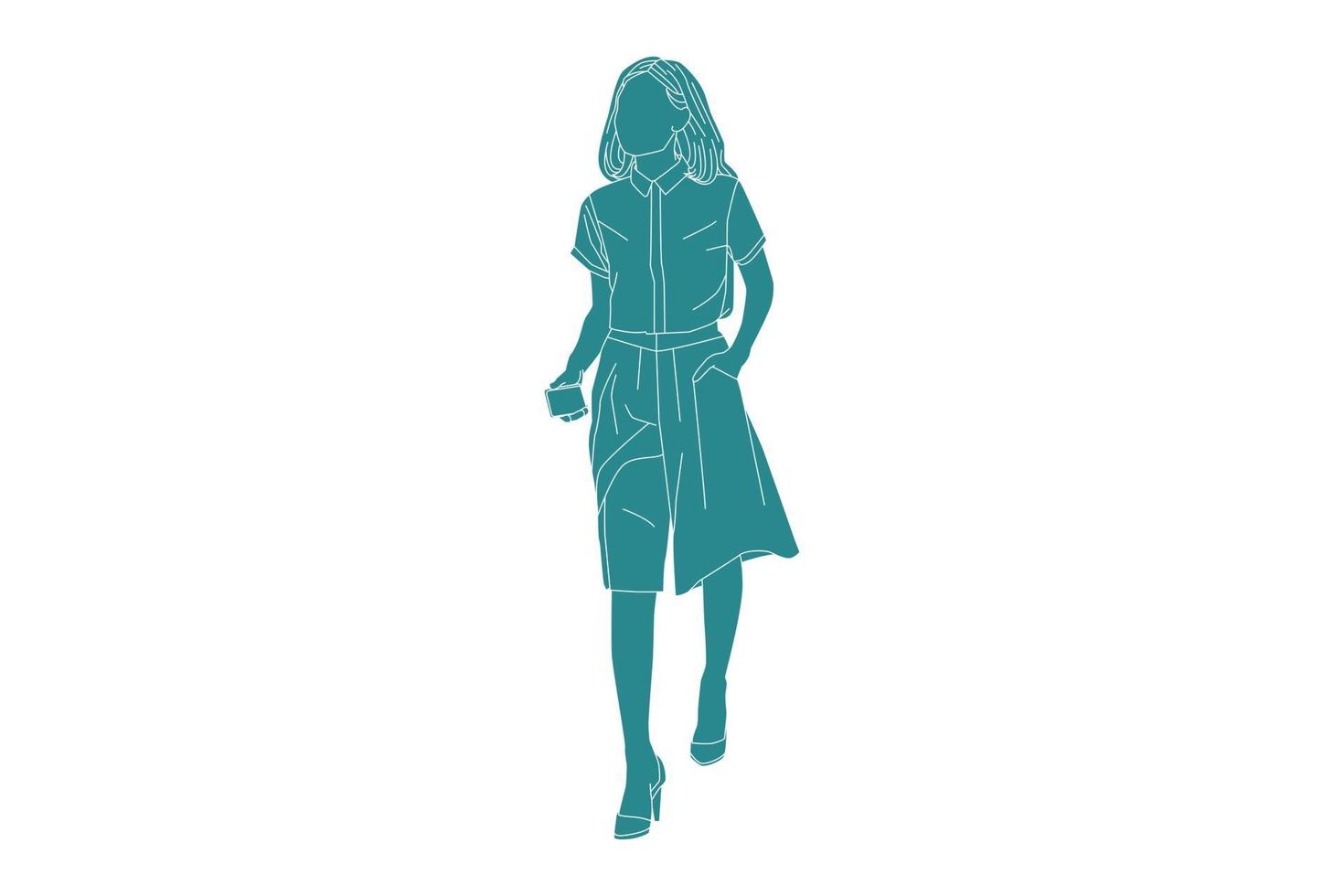 illustrazione vettoriale di donna casual in posa con hot pants, stile piatto con contorno