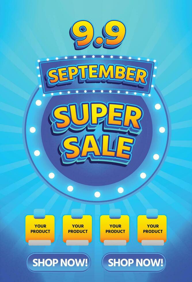 9.9 settembre super vendita sconto cashback promo 3d testo modificabile vettore