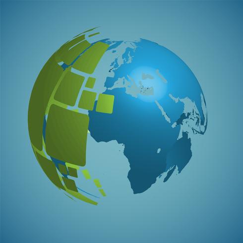 Globo del mondo su uno sfondo blu, illustrazione vettoriale