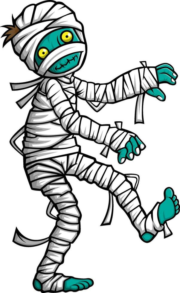 cartone animato spaventoso halloween mummia a piedi vettore