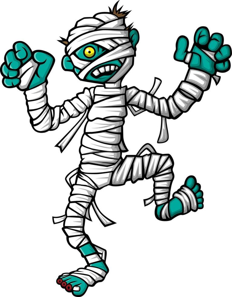 cartone animato pauroso Halloween mummia su bianca sfondo vettore