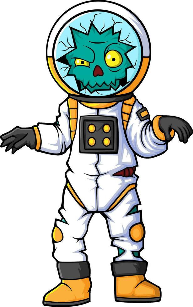 spaventoso zombie astronauta cartone animato personaggio su bianca sfondo vettore