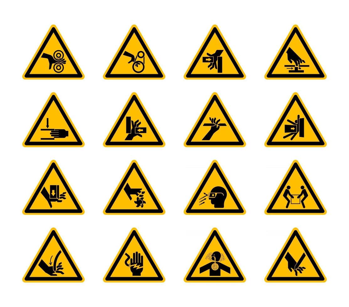 etichette triangolari di simboli di pericolo di avvertimento su sfondo bianco vettore