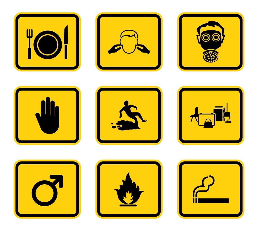 segni di avvertimento simboli di pericolo etichette segno isolato su sfondo bianco, illustrazione vettoriale