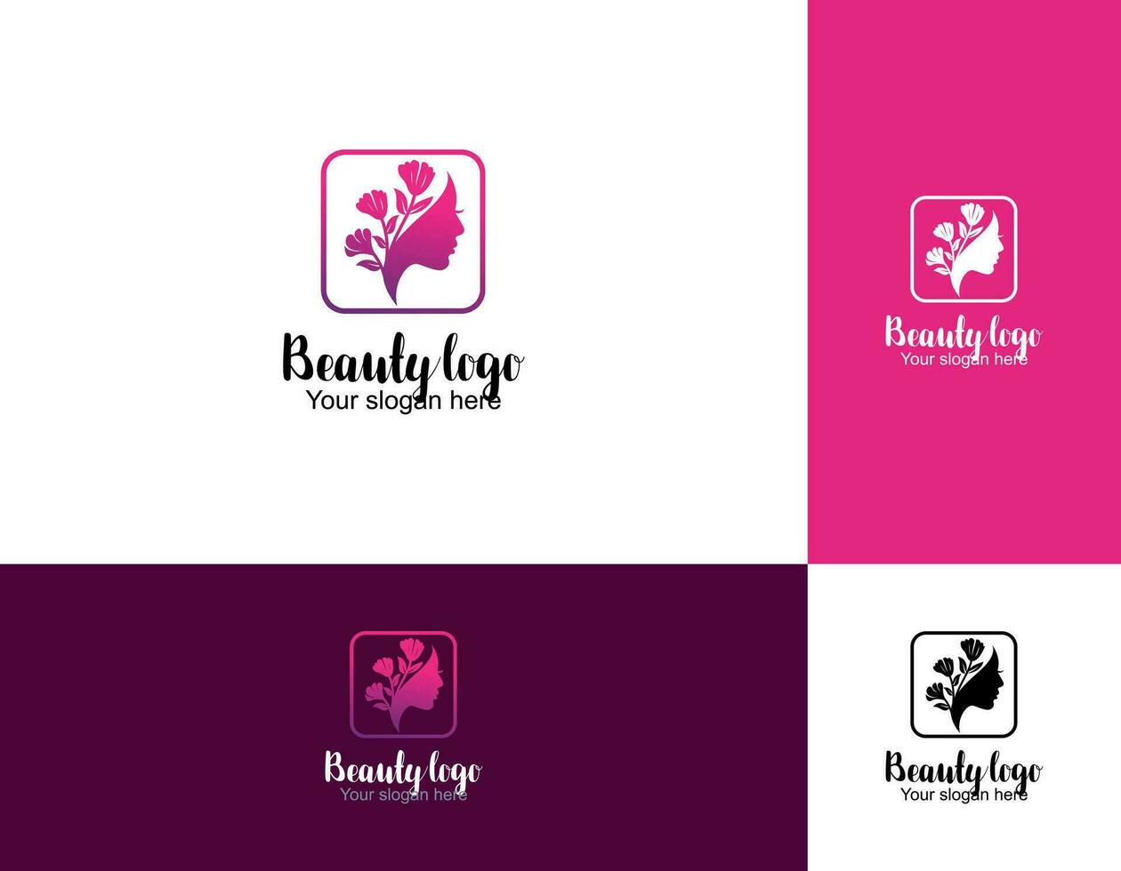 donna viso logo design vettore illustrazione, ragazza silhouette per cosmetici, bellezza, salone, Salute e terme, moda temi.