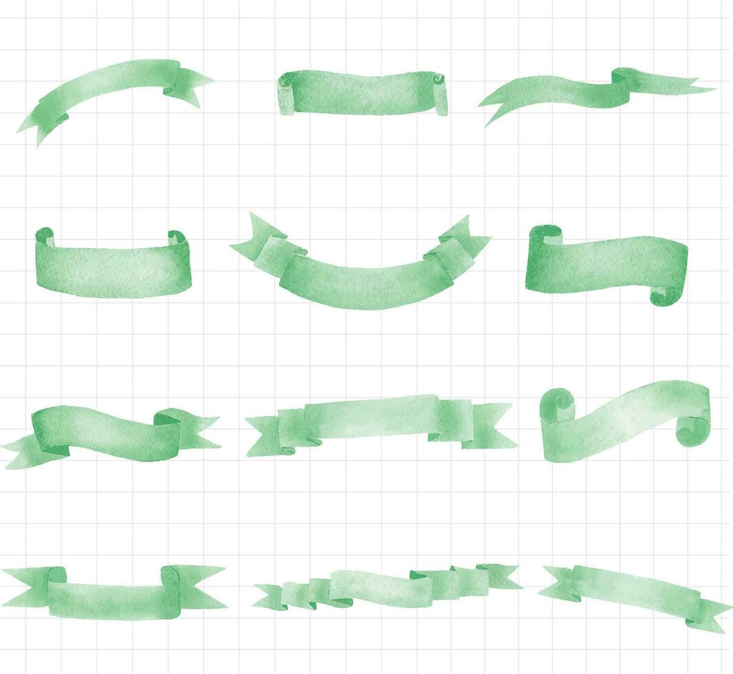 acquerello nastro impostare, verde, su bianca sfondo vettore