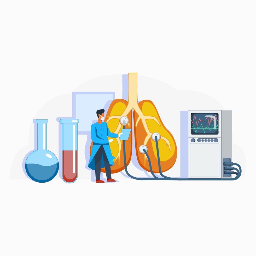 concetto di illustrazione dei polmoni dei pazienti di test del medico medico vettore
