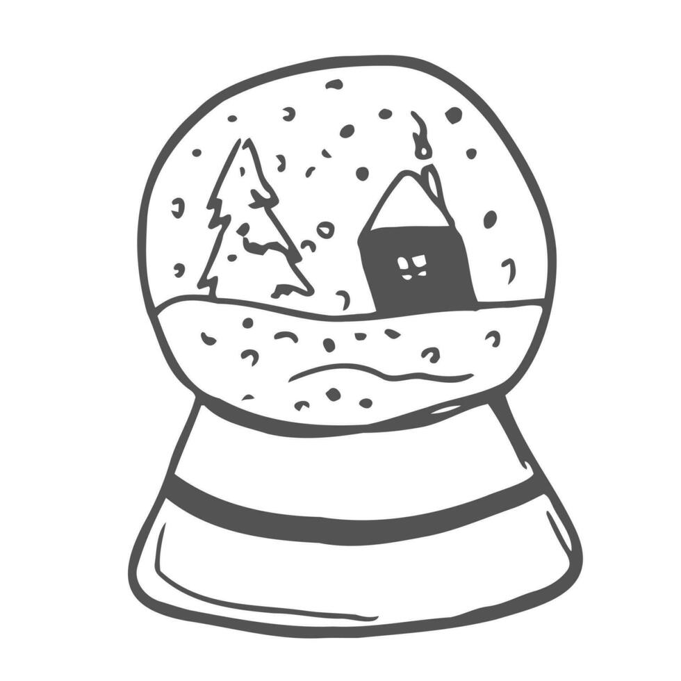 mano disegnato vettore illustrazione di giocattolo bicchiere neve globo con inverno ragazzo dentro. inverno decorativo modello - nuovo anno, bambino, sfera.