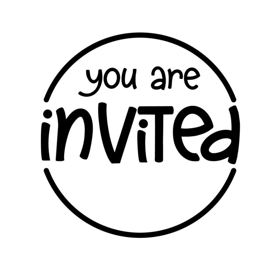 voi siamo invitato. lettering evento invito design. piatto vettore illustrazione su bianca sfondo.