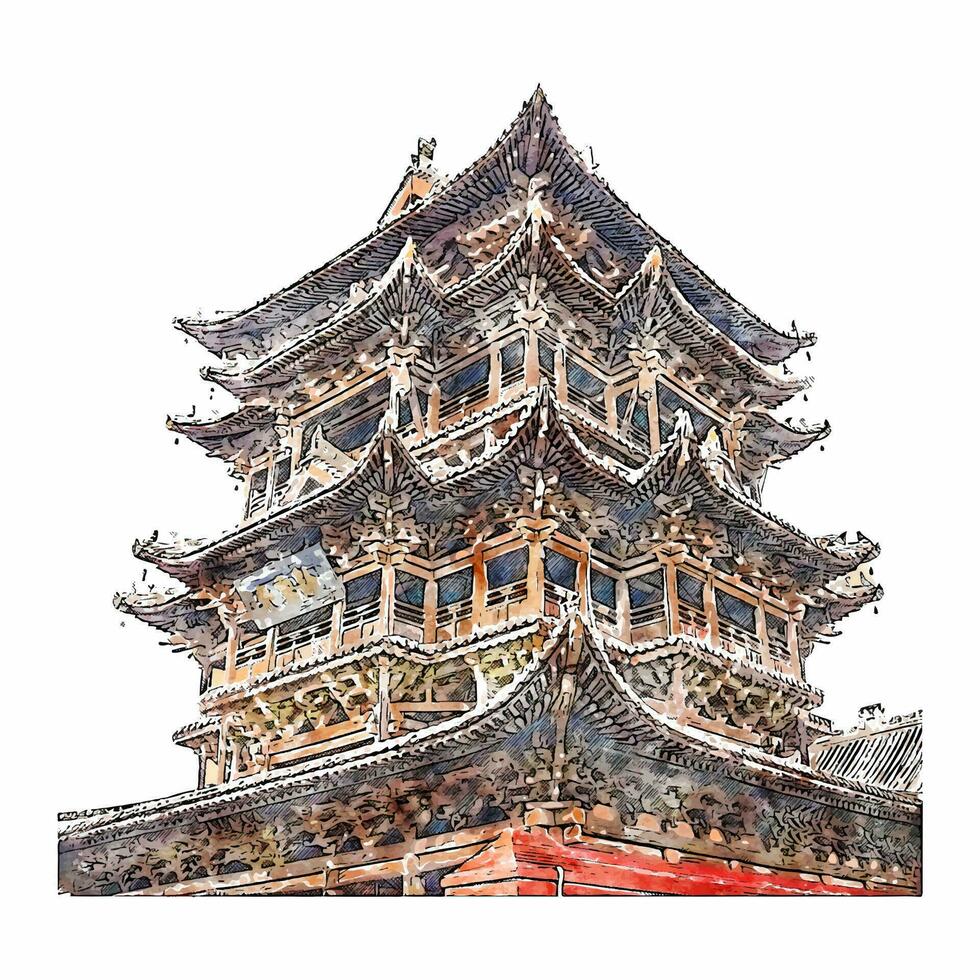 architettura Cina acquerello mano disegnato illustrazione isolato su bianca sfondo vettore