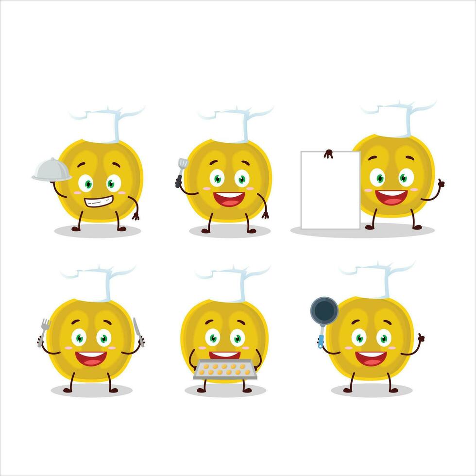 cartone animato personaggio di fetta di nance con vario capocuoco emoticon vettore