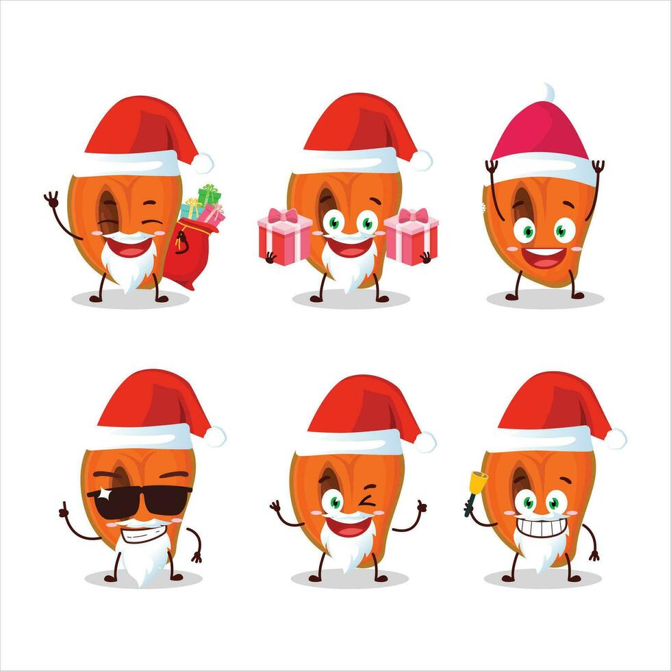 Santa Claus emoticon con fetta di zapote cartone animato personaggio vettore