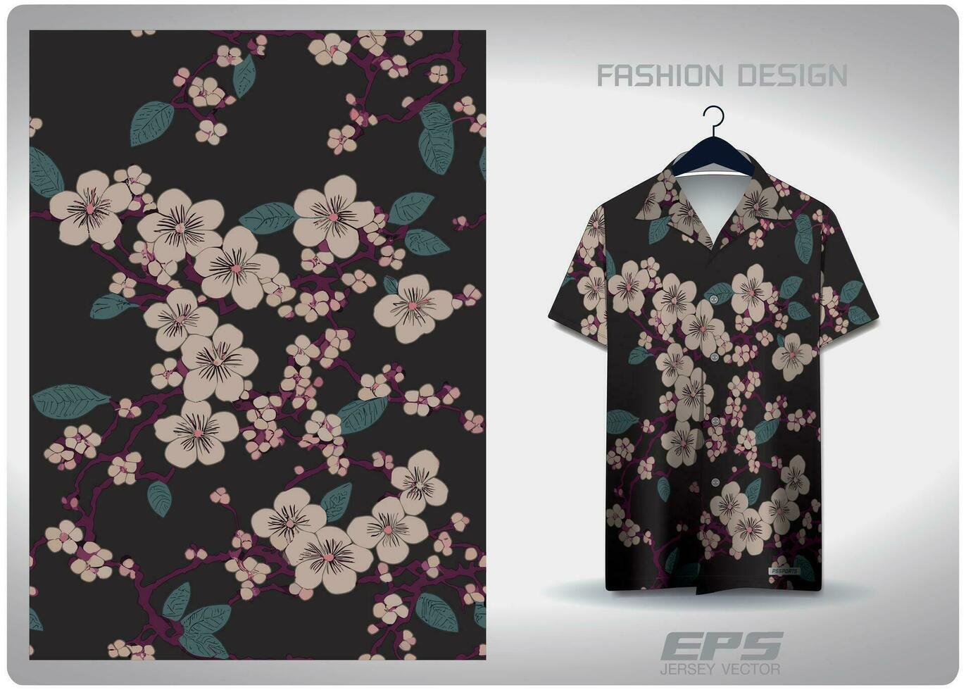 vettore hawaiano camicia sfondo immagine.rosa ciliegia fiori nel nero modello disegno, illustrazione, tessile sfondo per hawaiano camicia, maglia hawaiano camicia