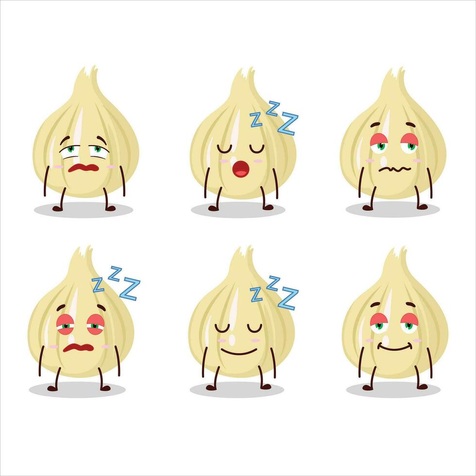cartone animato personaggio di nuovo aglio con assonnato espressione vettore