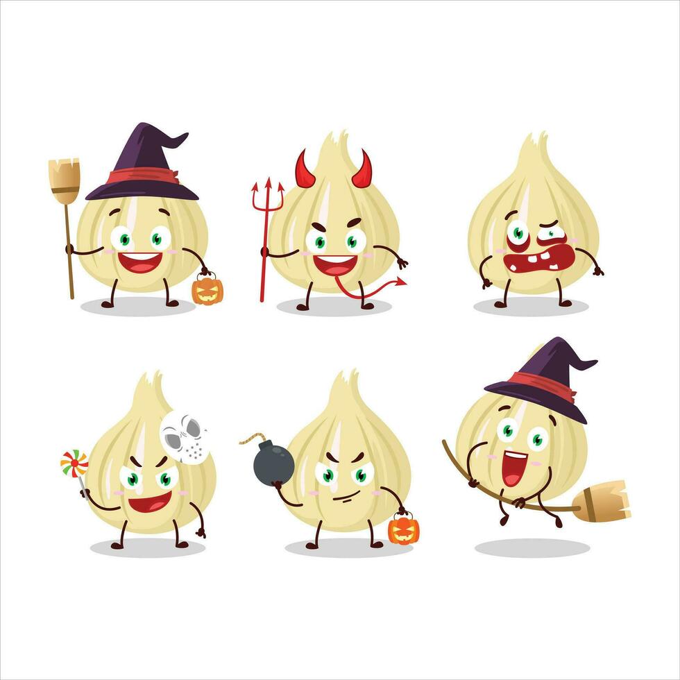 Halloween espressione emoticon con cartone animato personaggio di nuovo aglio vettore