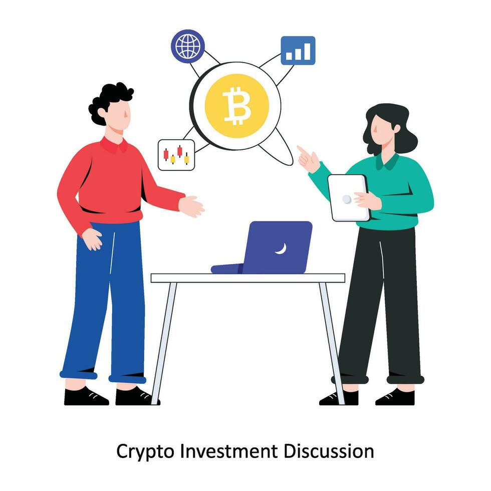 crypto investimento discussione piatto stile design vettore illustrazione. azione illustrazione