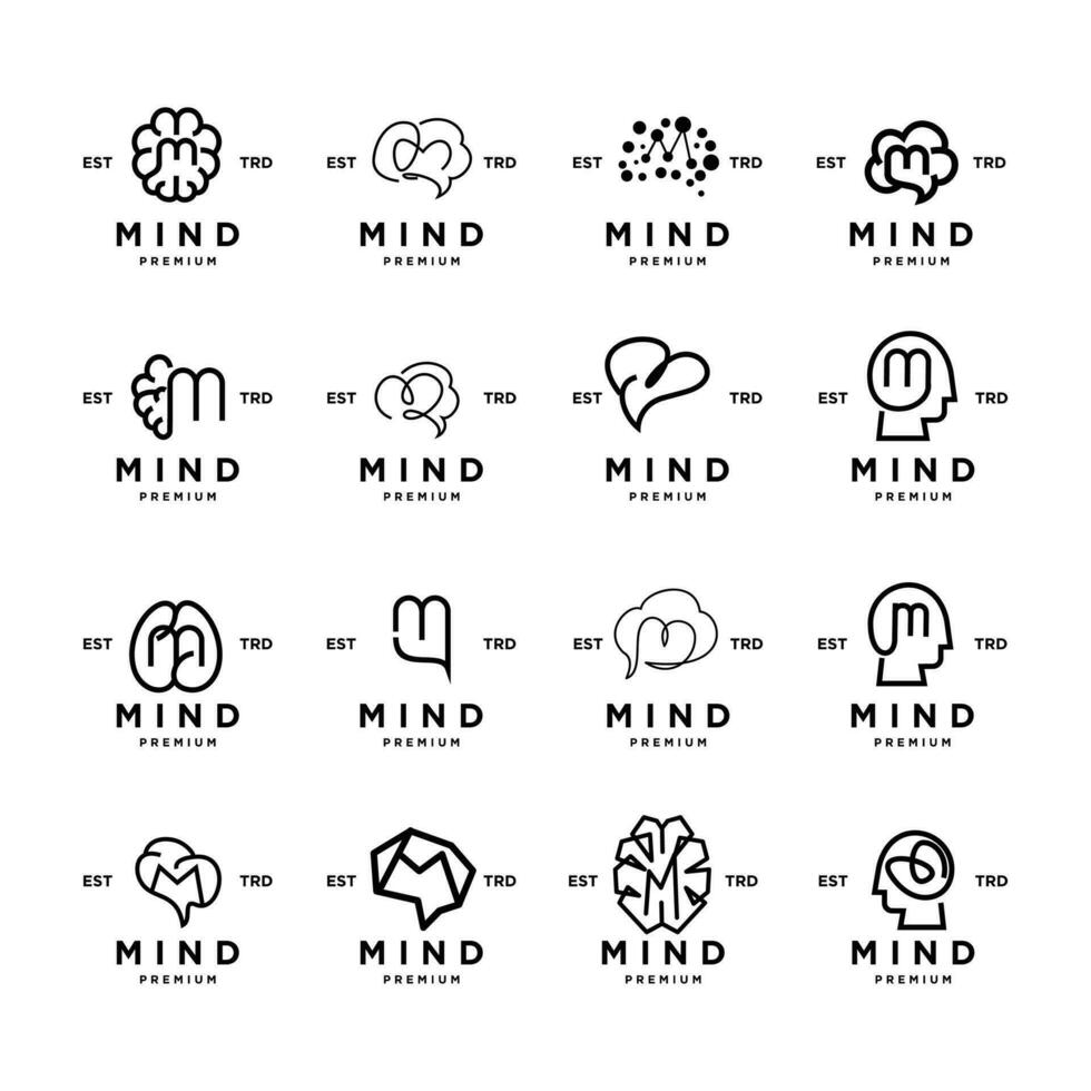 cervello mente m lettera logo icona design illustrazione vettore