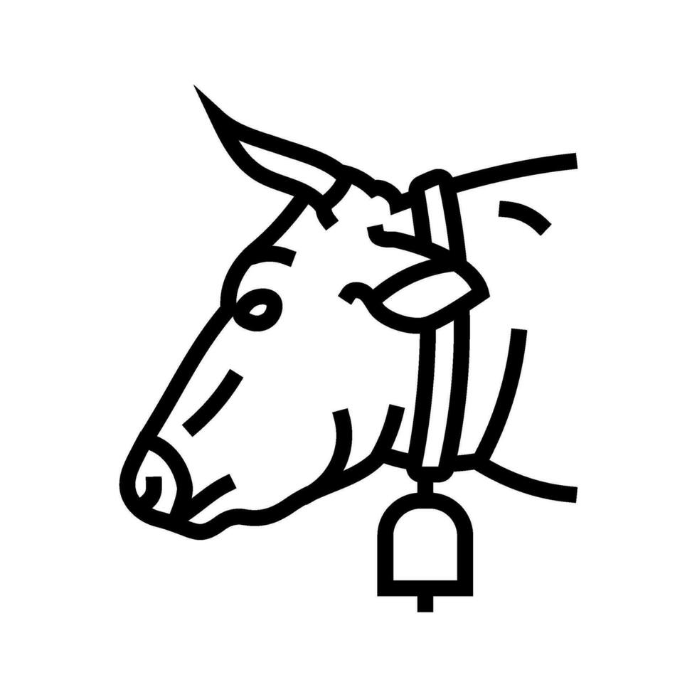 mucca con campana linea icona vettore illustrazione