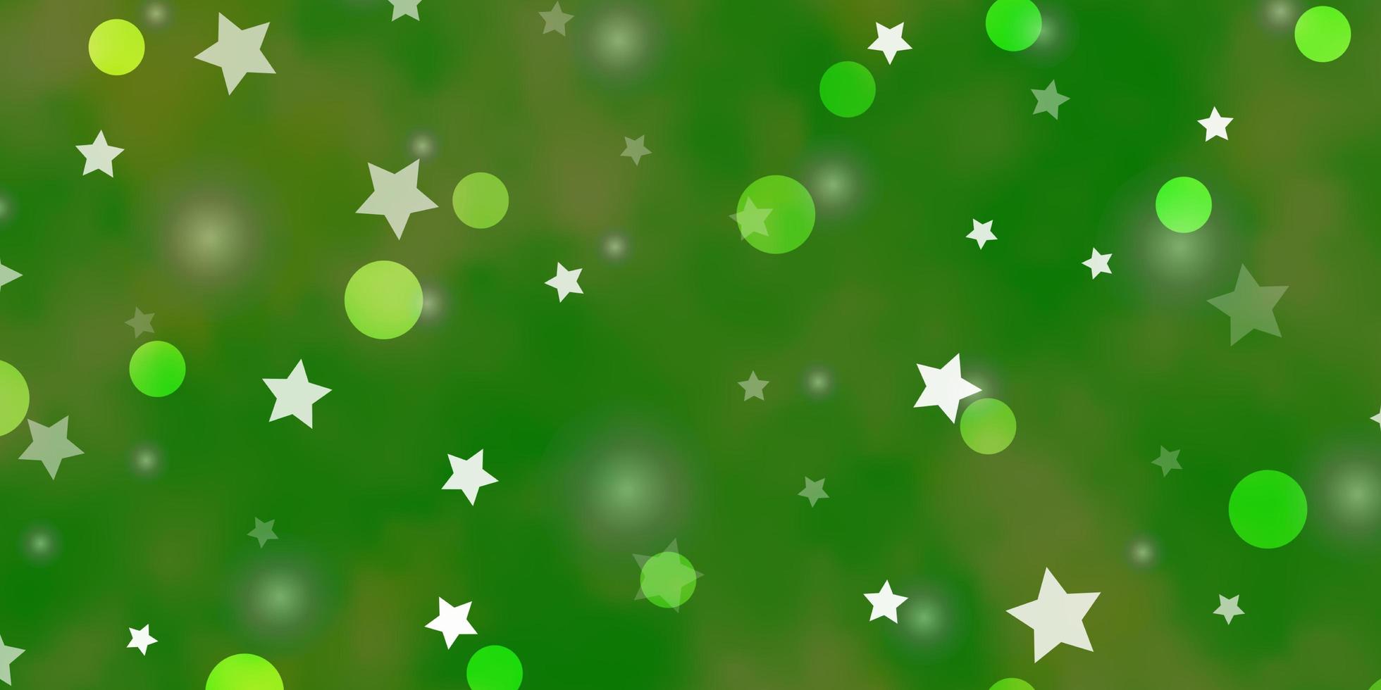 sfondo vettoriale verde chiaro, giallo con cerchi, stelle. disegno astratto in stile sfumato con bolle, stelle. modello per tessuto alla moda, sfondi.