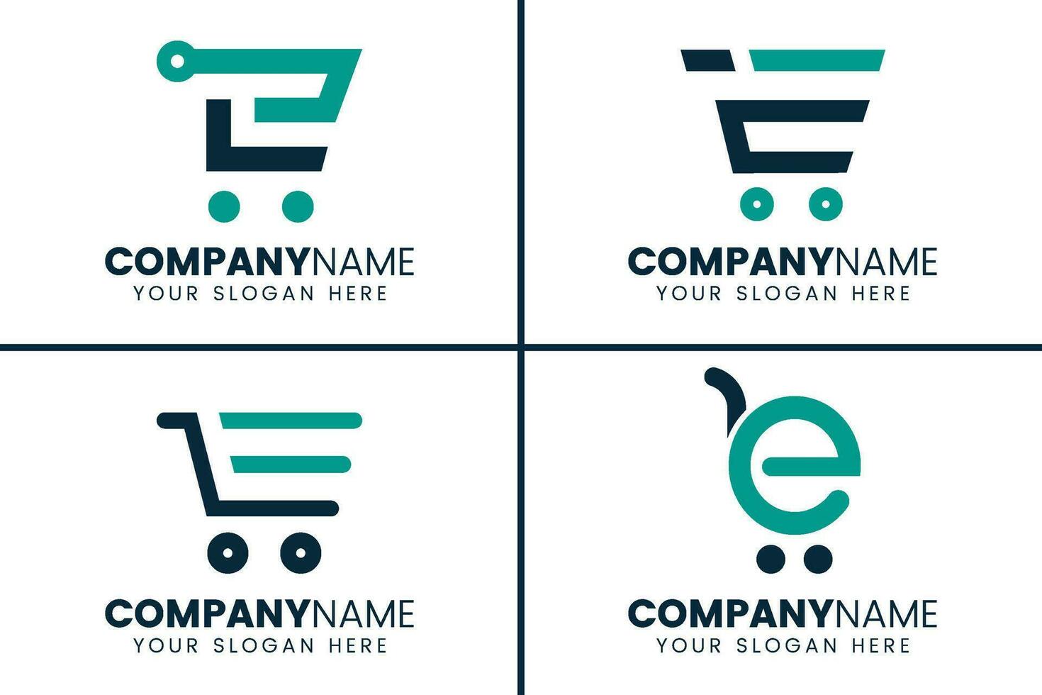 carrello negozio e lettera e logo. e-commerce logo design vettore