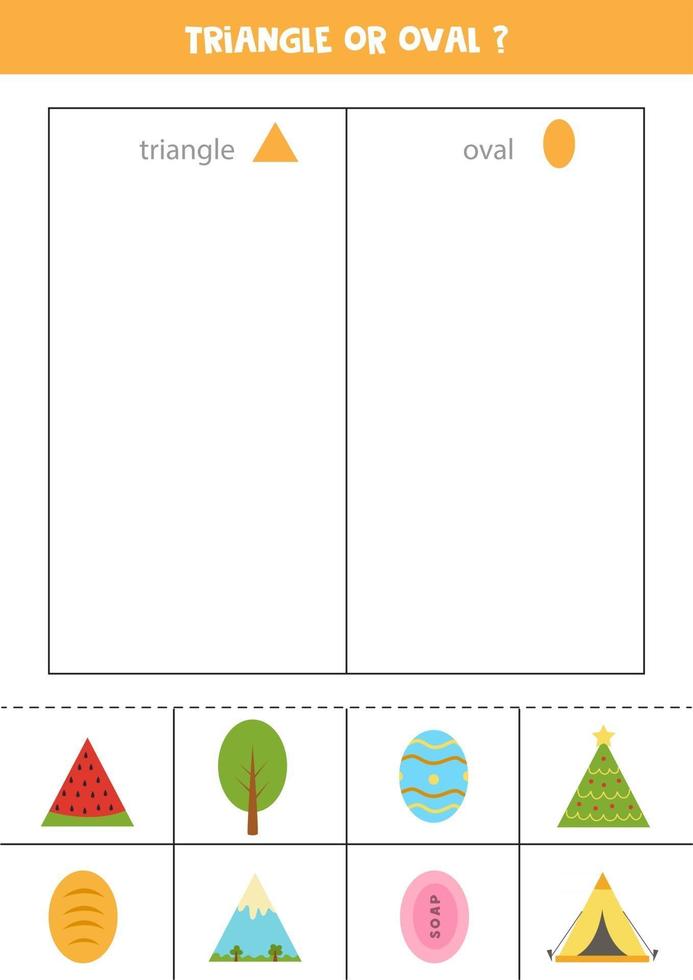 triangolo o ovale. ordinare le immagini in colonne. forme geometriche. vettore