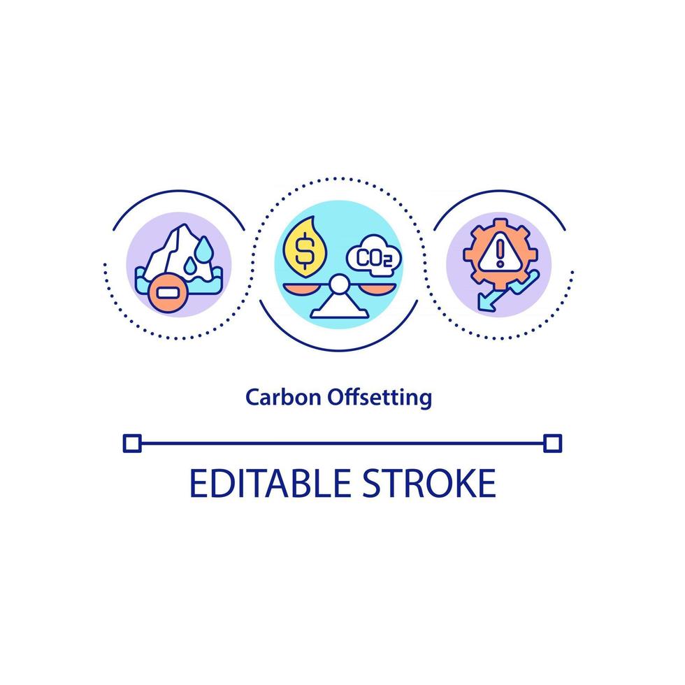 icona del concetto di compensazione del carbonio. intraprendere azioni per ridurre l'anidride carbonica rilascia un'illustrazione al tratto sottile di un'idea astratta. mitigazione delle emissioni. disegno a colori contorno vettoriale isolato. tratto modificabile