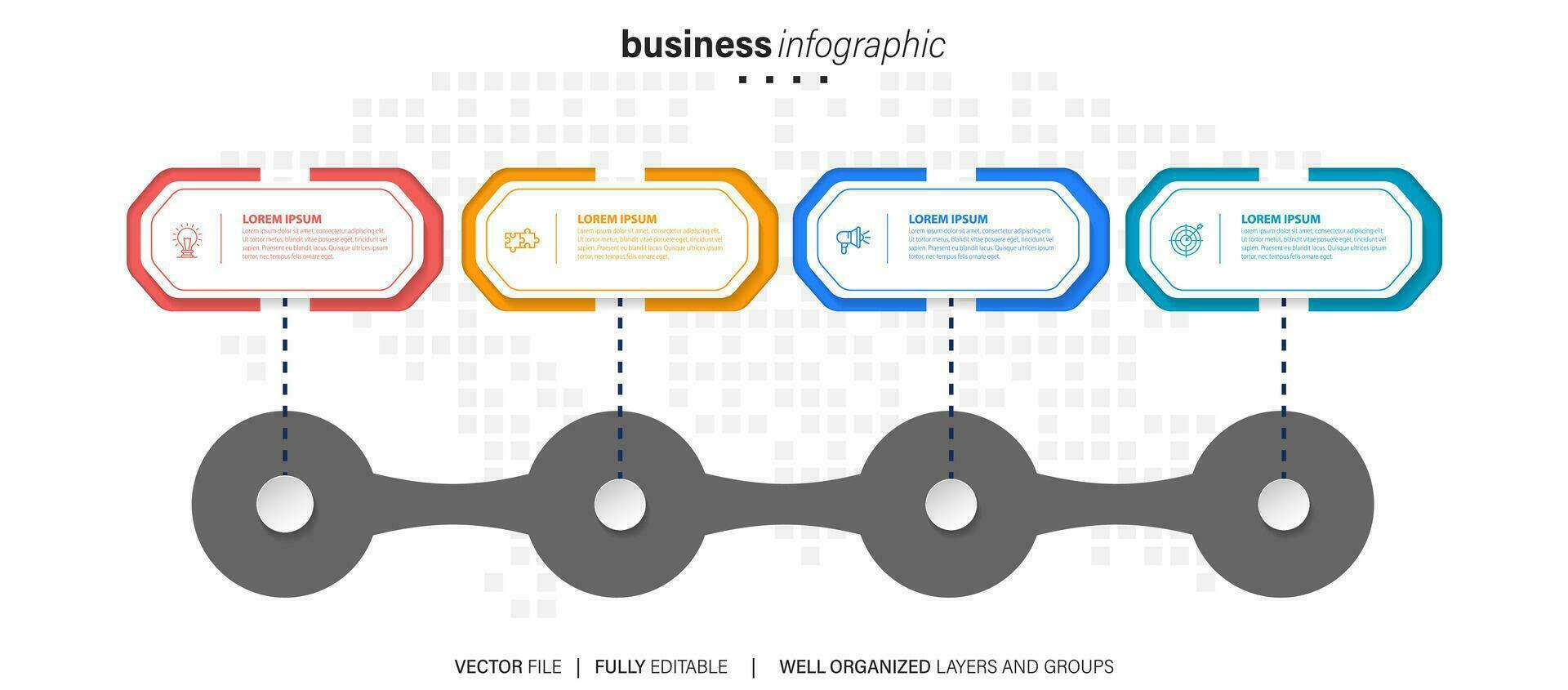 linea passo infografica. 4 opzioni flusso di lavoro diagramma, cerchio sequenza temporale numero infografica, processi passaggi grafico. lineare vettore infografica. processi ordine Infografica freccia e passaggi punto illustrazione